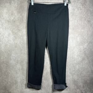 Lisette L Pants Women 8 Black Cuffed Straight Leg Mid Rise Pull On Career Office